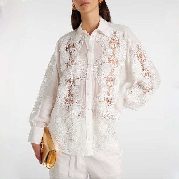 Zimmermann Halliday Lace Flower Shirt Small size 1 - Picture 7 of 16